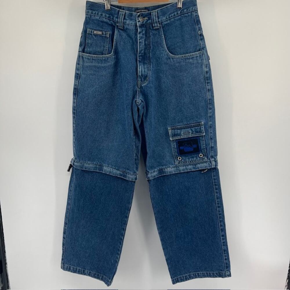 VTG Y2K First Down Zip Off Denim Jeans Mens 32 Cargo Baggy Skater Streetwear